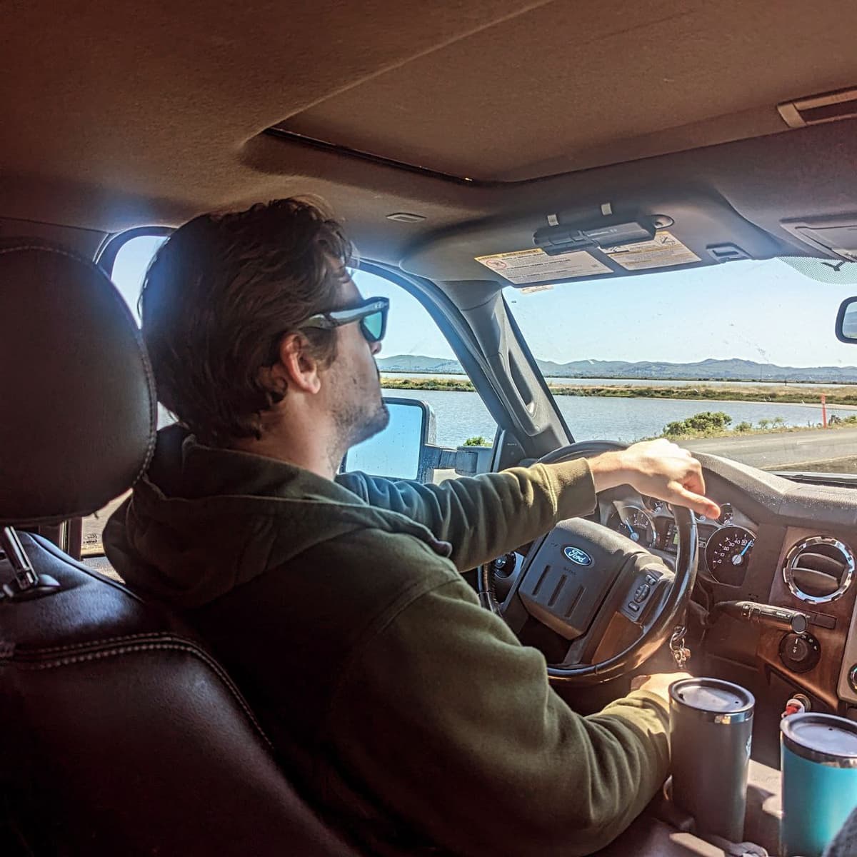 Russell Green driving through Mendocino County
